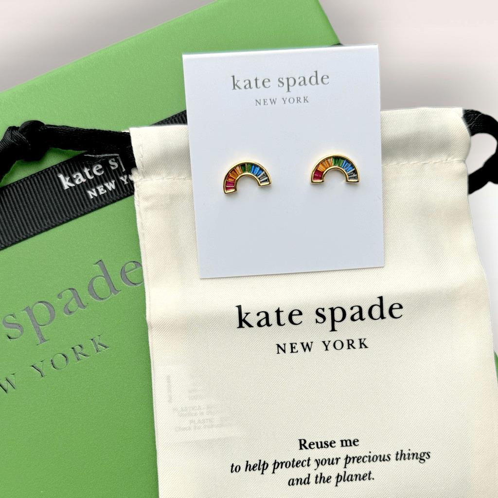 Kate Spade Rainbow Joy Studs Multicolor Baguettes Gold Pride