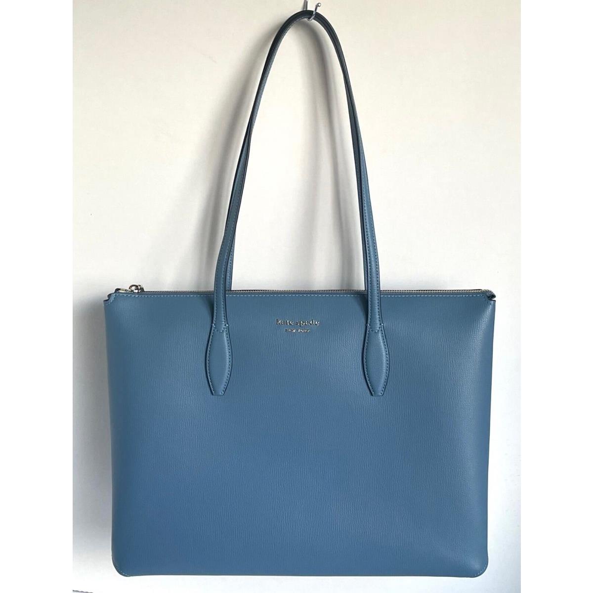 Kate Spade All Day Zip Tote Large Blue Leather Laptop Shoulder Bag Manta Work