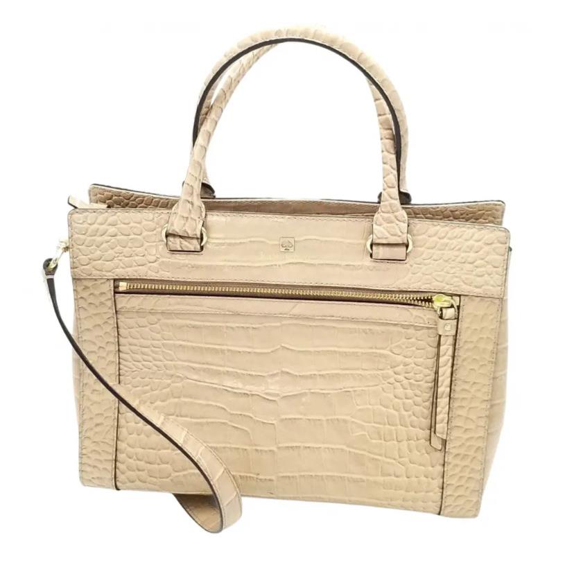 Kate Spade Romy Beige Patent Leather Crocodile Embossed Satchel/crossbody