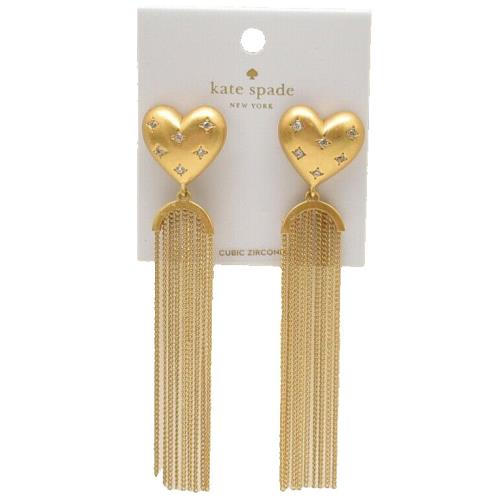 Kate Spade New York My Precious CZ Heart Fringe Earrings Goldtone New