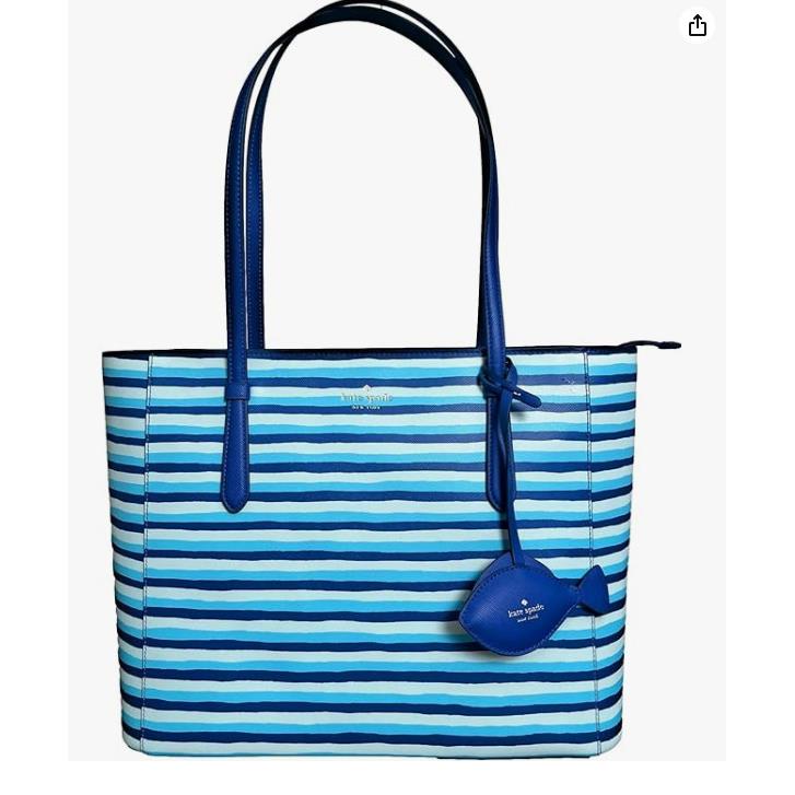 Kate Spade New York Schuyler Wave Stripe Medium Tote with Double Sided Fish Char