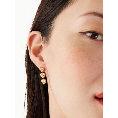 Kate Spade Rock Solid Stone Heart Linear Earrings Clear Gold