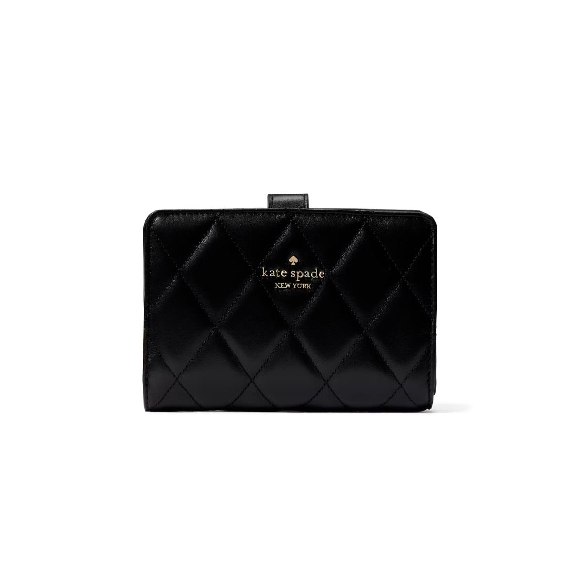 Kate Spade Carey Quilted Leather Medium Compact Bifold Wallet Black KG424