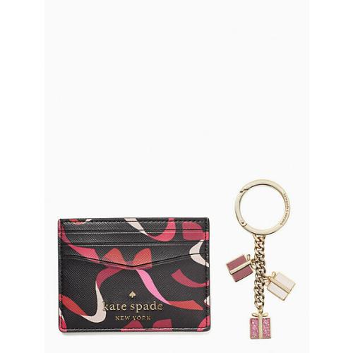 Kate Spade Saffiao Pvc Staci Boxed Card Holder and Key Fob Black Multi