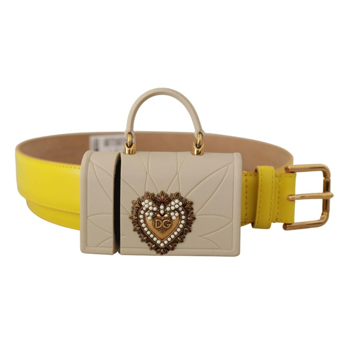 Dolce Gabbana Yellow Leather Devotion Heart Micro Bag Headphones Belt