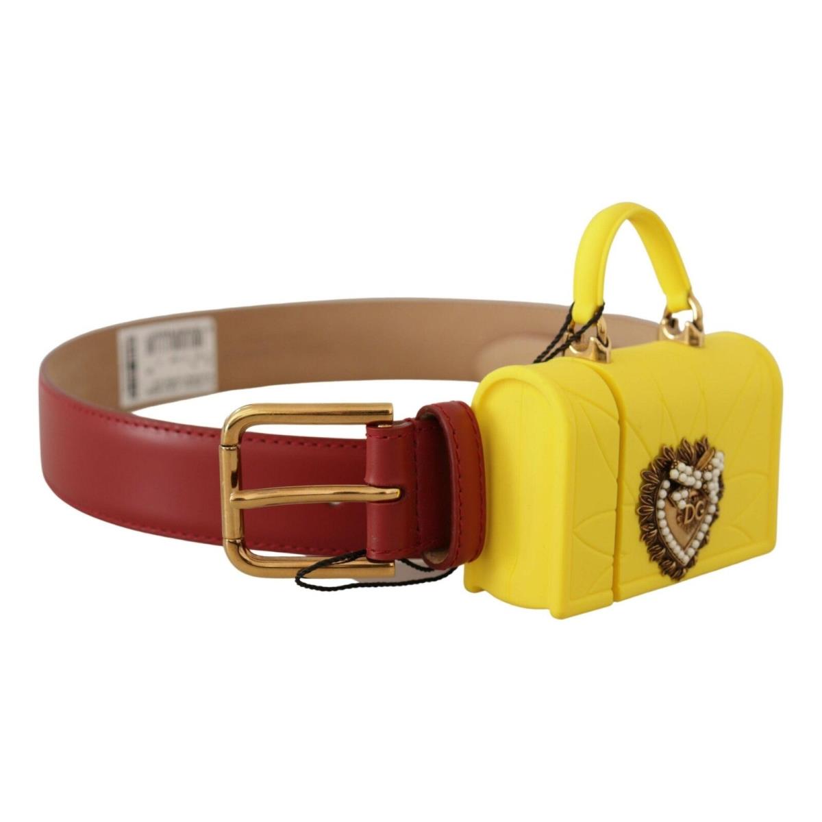 Dolce Gabbana Red Leather Yellow Devotion Heart Bag Buckle Belt