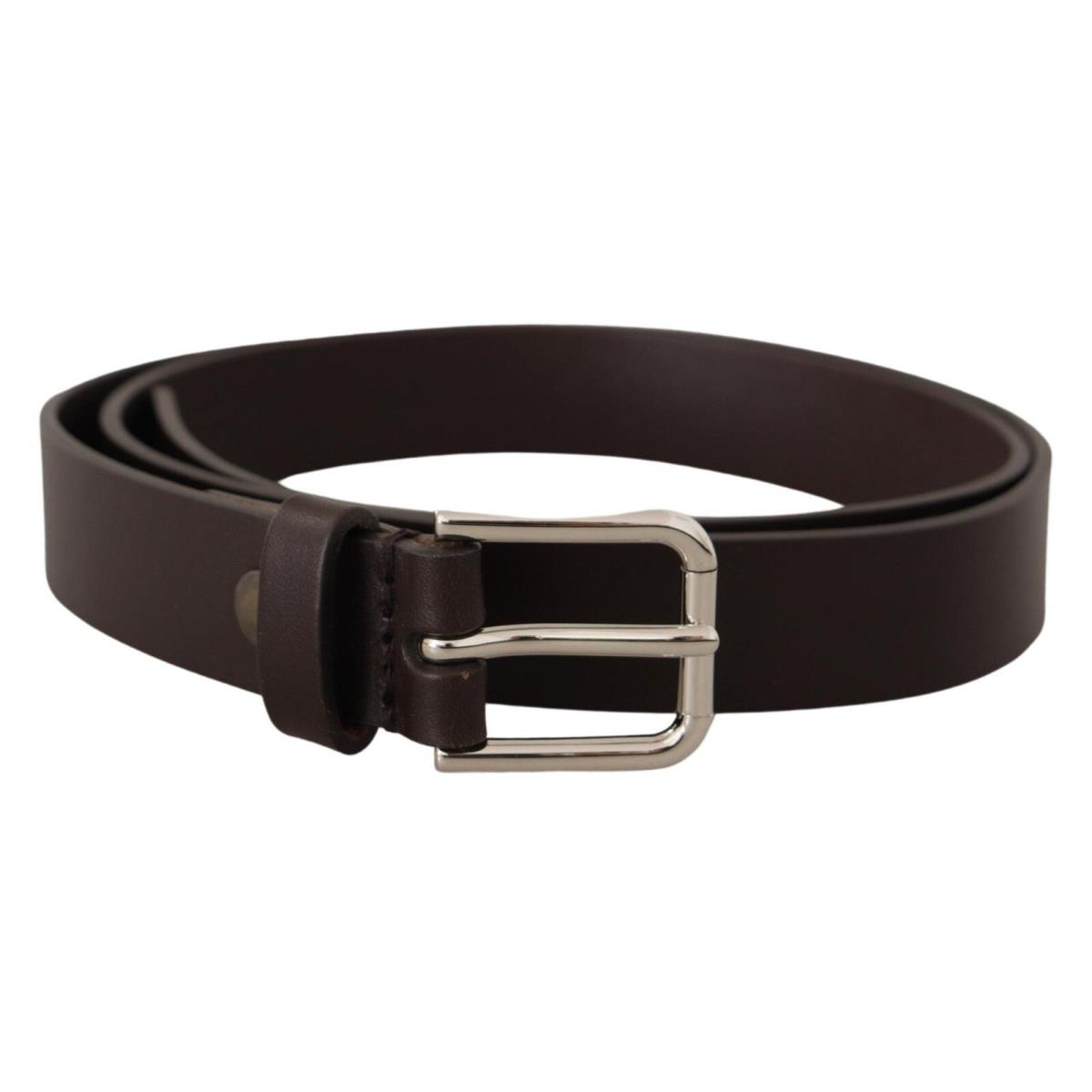 Dolce Gabbana Dark Brown Calf Leather Logo Metal Buckle Belt