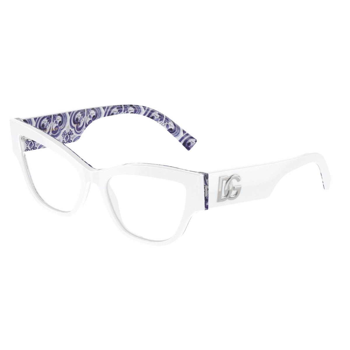 Dolce Gabbana DG3378 3371 White Blue Maiolica Demo Lens 55mm Womens Eyeglasses