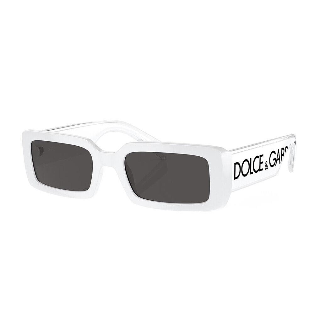 Dolce Gabbana DG 6187 331287 White Plastic Rectangle Sunglasses Grey Lens