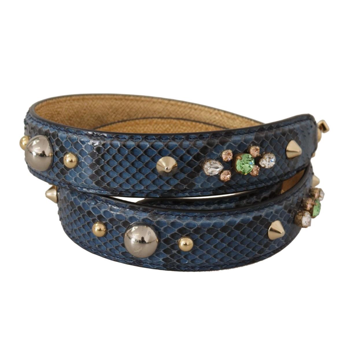 Dolce Gabbana Blue Exotic Leather Crystals Shoulder Strap