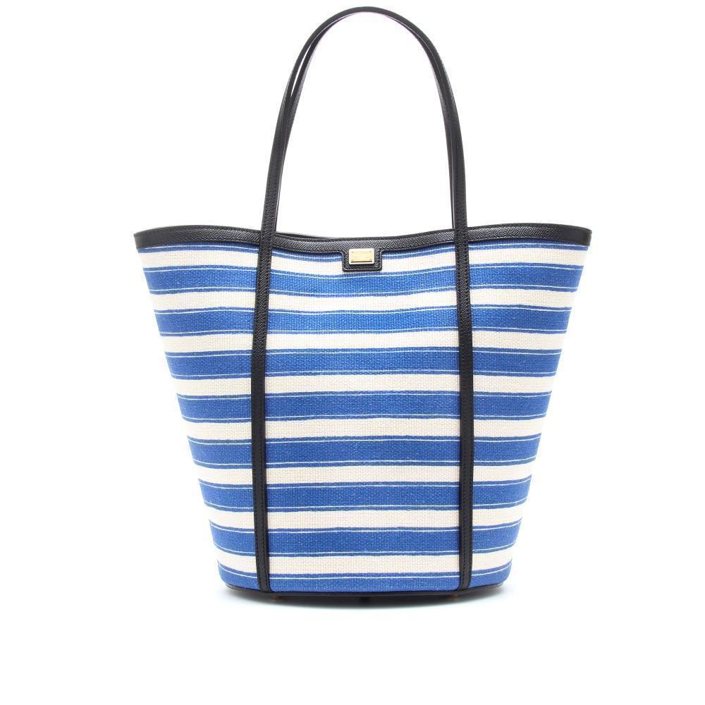 Dolce Gabbana Blue Striped Canvas Tote Retail 075