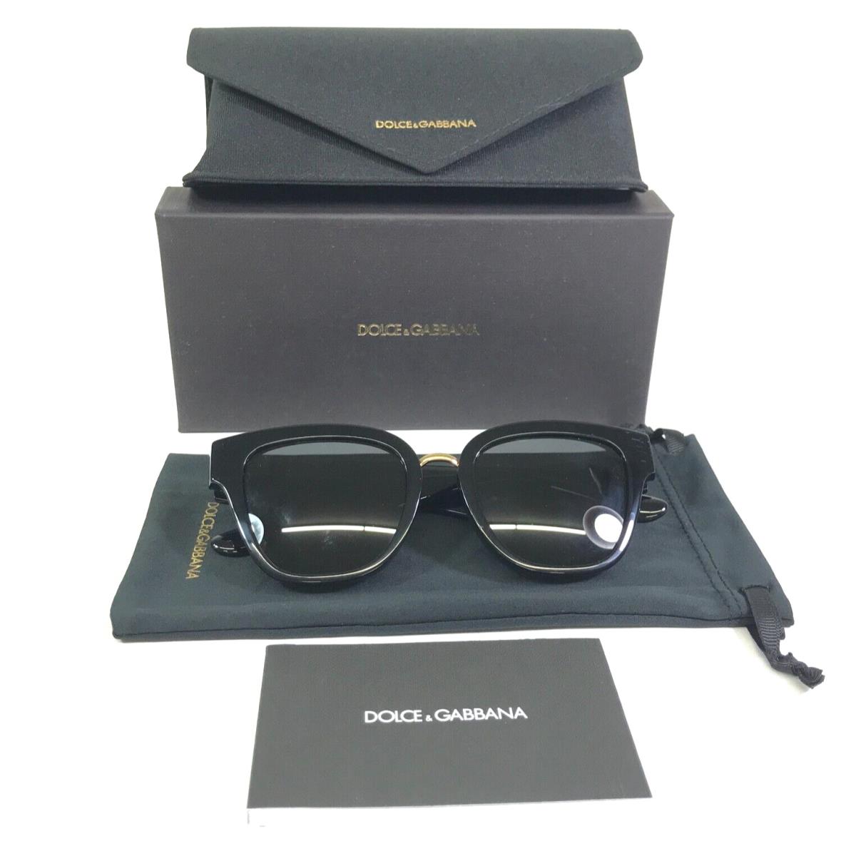 Dolce and Gabbana Sunglasses DD4437-F 501/87 Polished Black Gold Cat Eye Frames