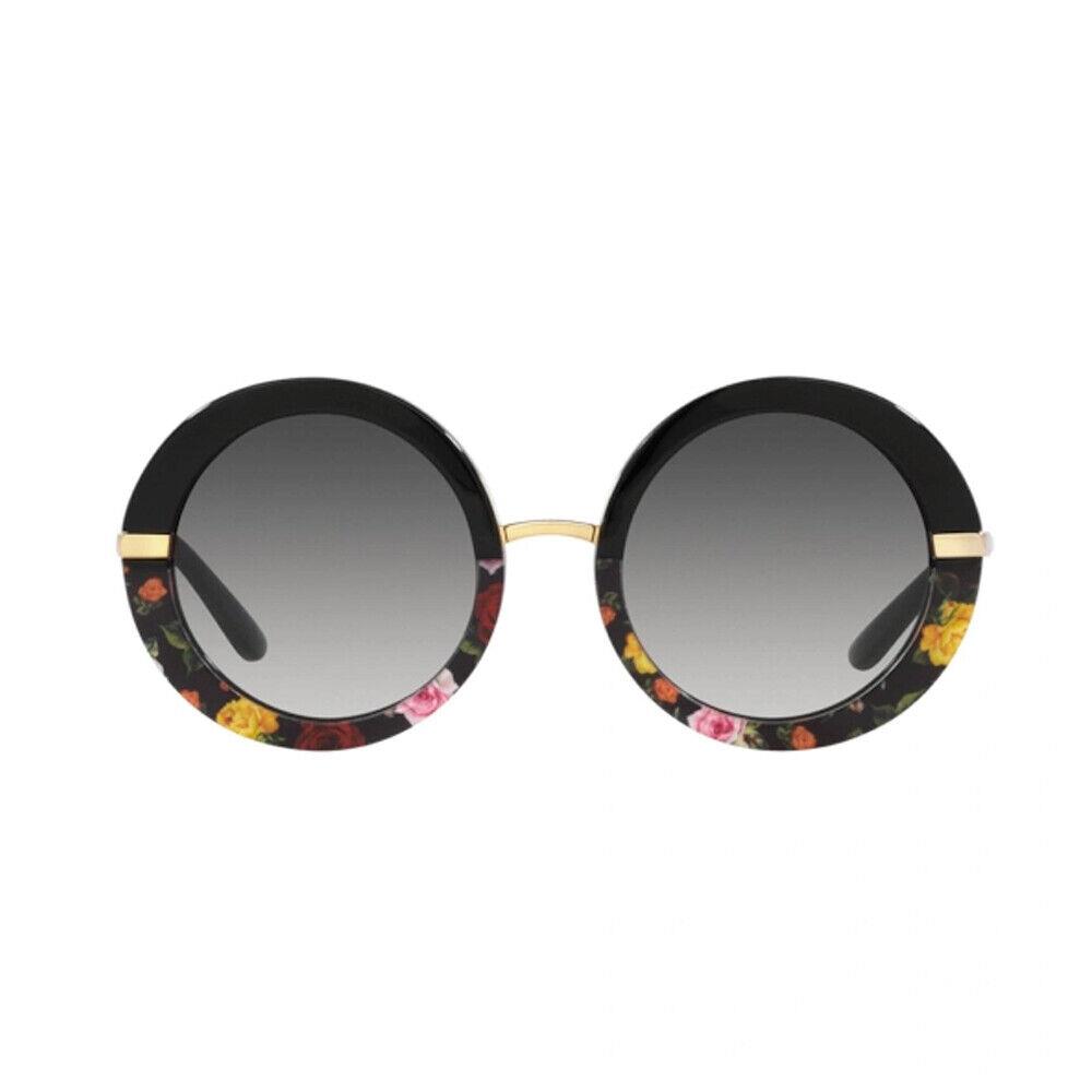 Dolce Gabbana DG 4393 34008G Flower Print on Black Plastic Metal Sunglasses