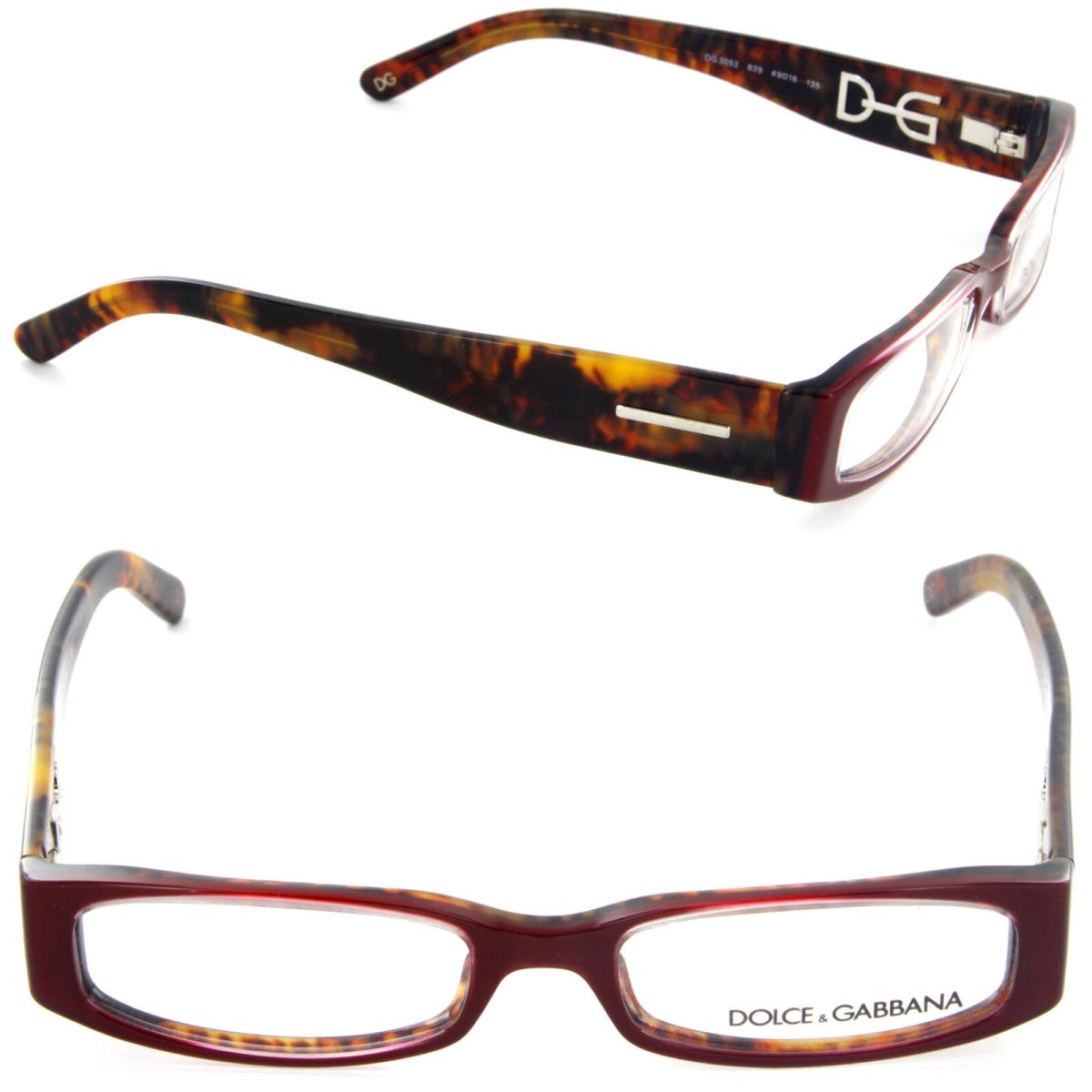 Dolce Gabbana DG 3052 839 49mm Rectangle Eyeglasses Red Tortoise / Demo Lens