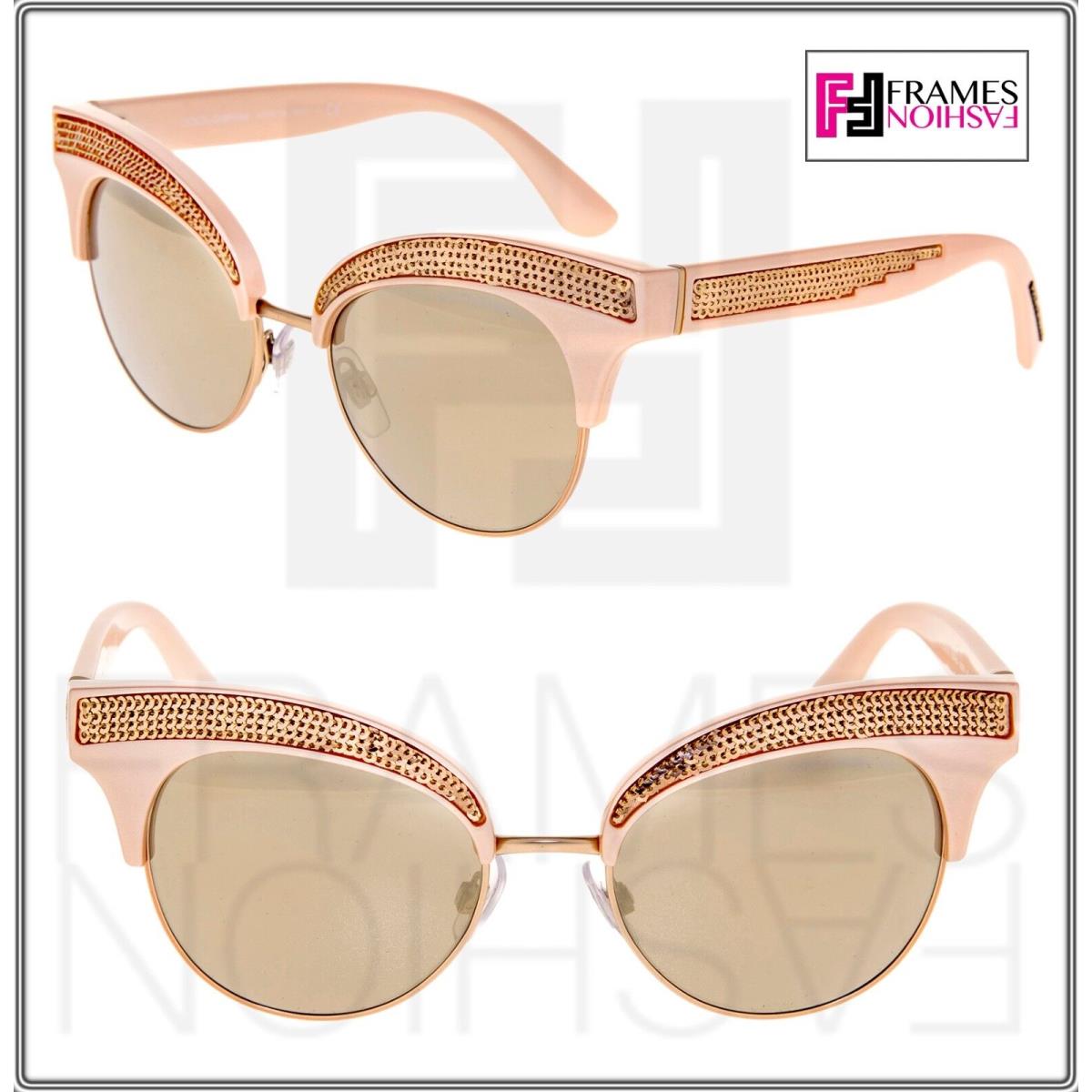 Dolce Gabbana 6109 Sequined Pink Gold Mirrored Cat Eye Sunglass DG6109S