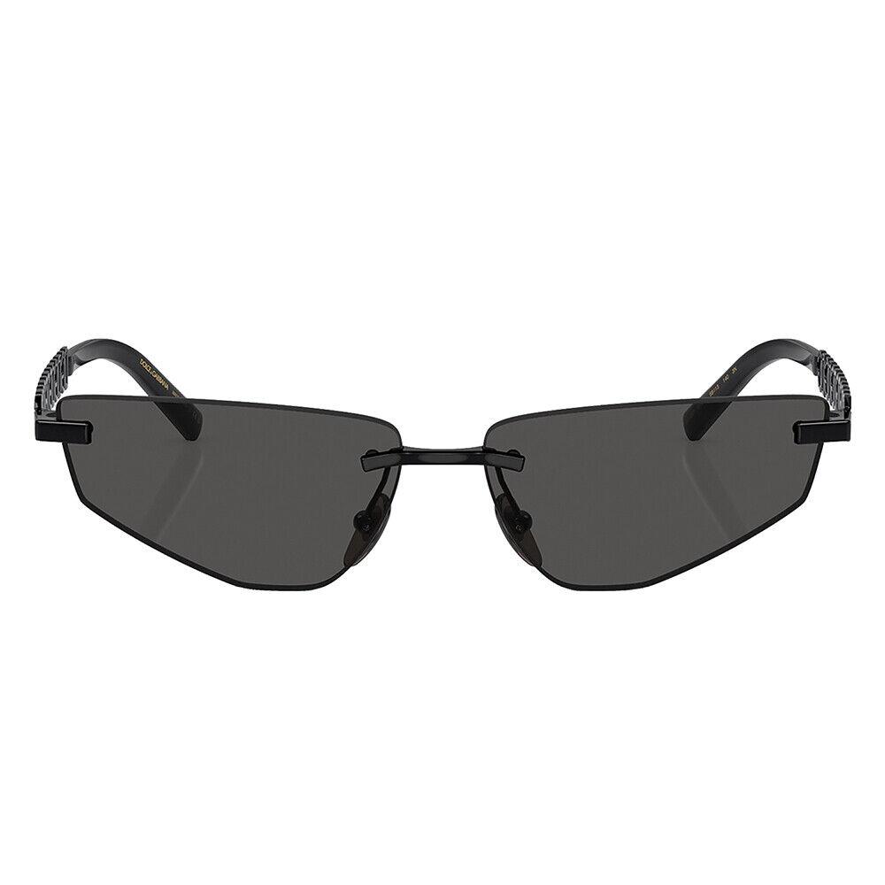 Dolce Gabbana DG 2301 01/87 Black Metal Geometric Sunglasses Grey Lens