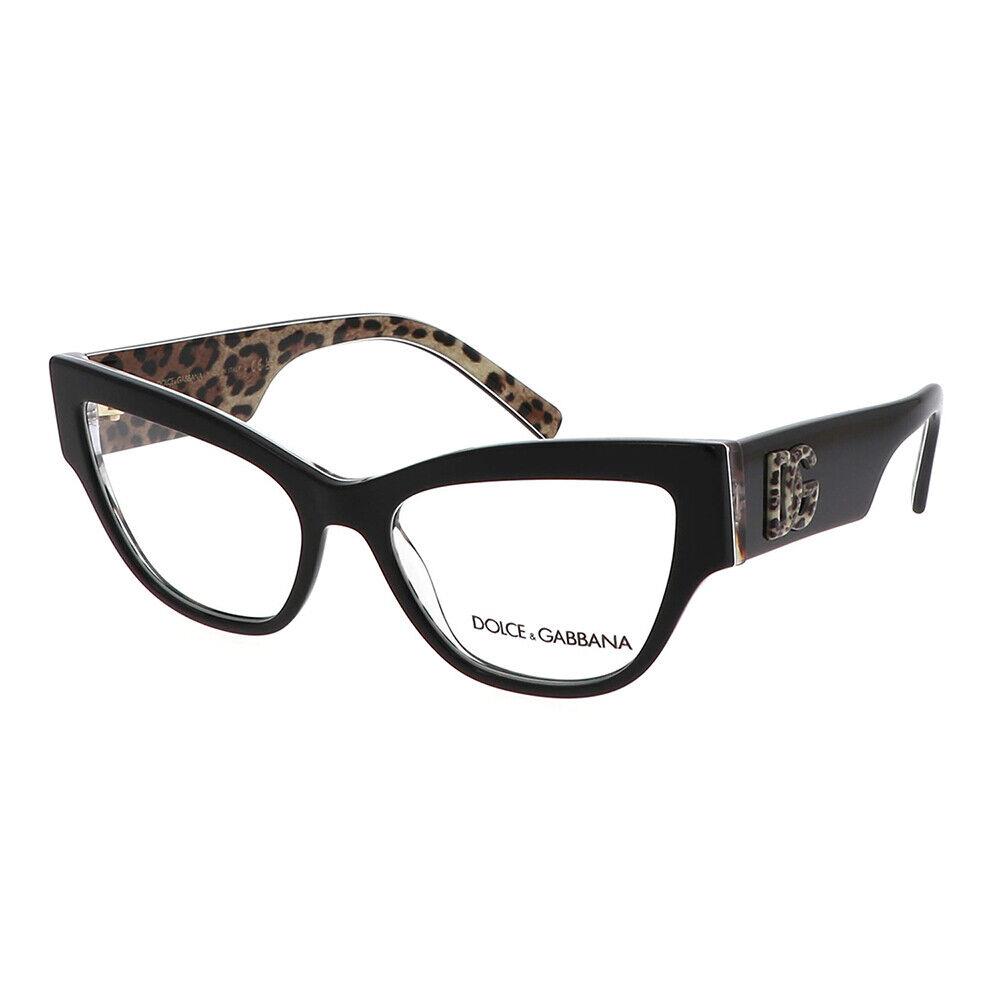 Dolce Gabbana DG 3378 3299 Black on Leopard Brown Plastic Eyeglasses 53mm