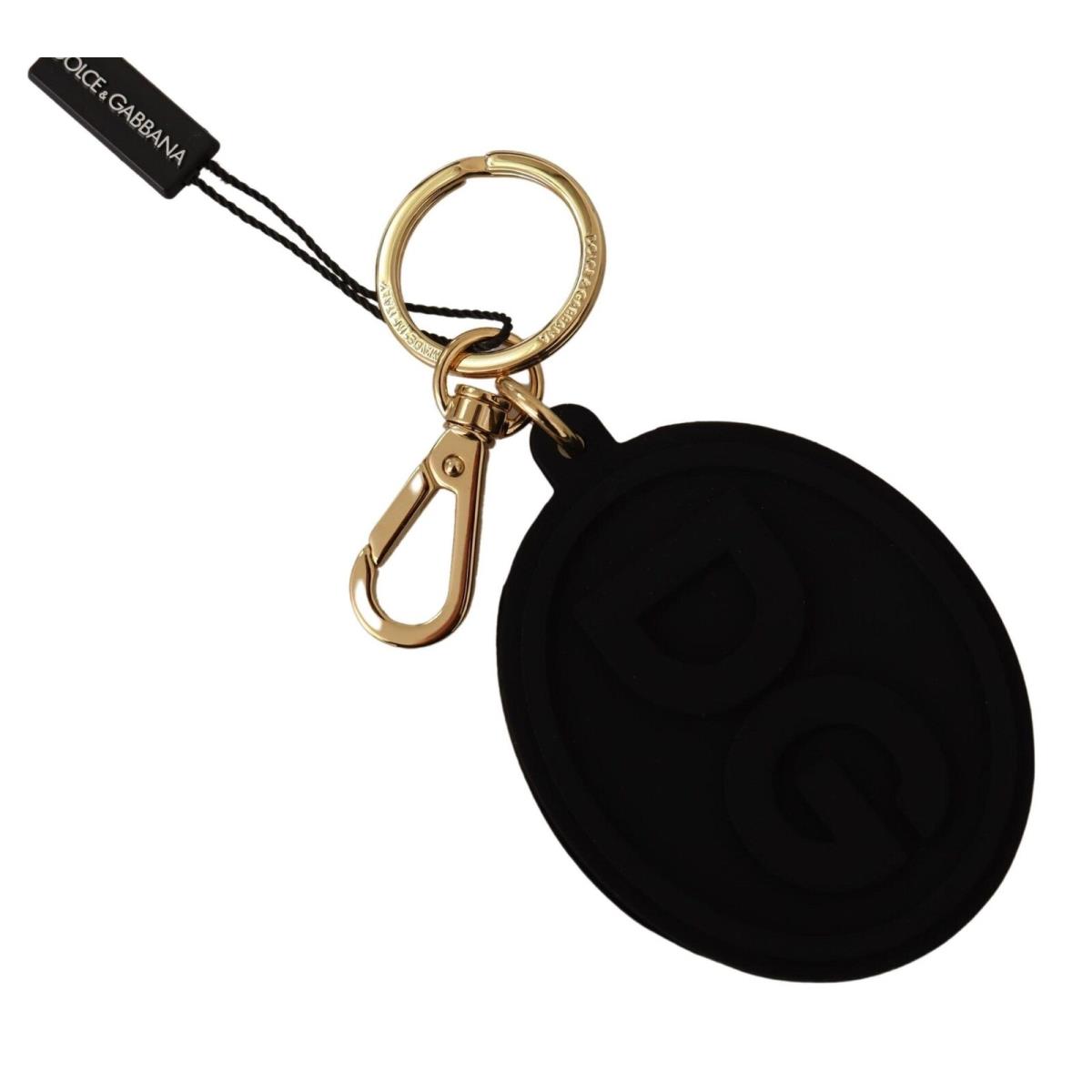 Dolce Gabbana Black Rubber DG Logo Gold Brass Metal Keyring Keycha