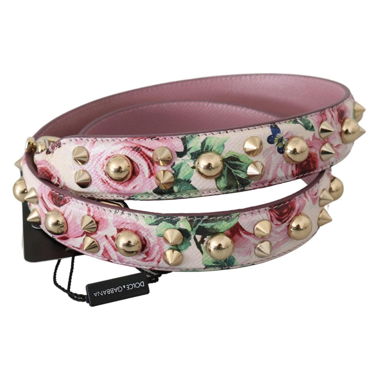 Dolce Gabbana Pink Floral Leather Stud Accessory Shoulder Strap