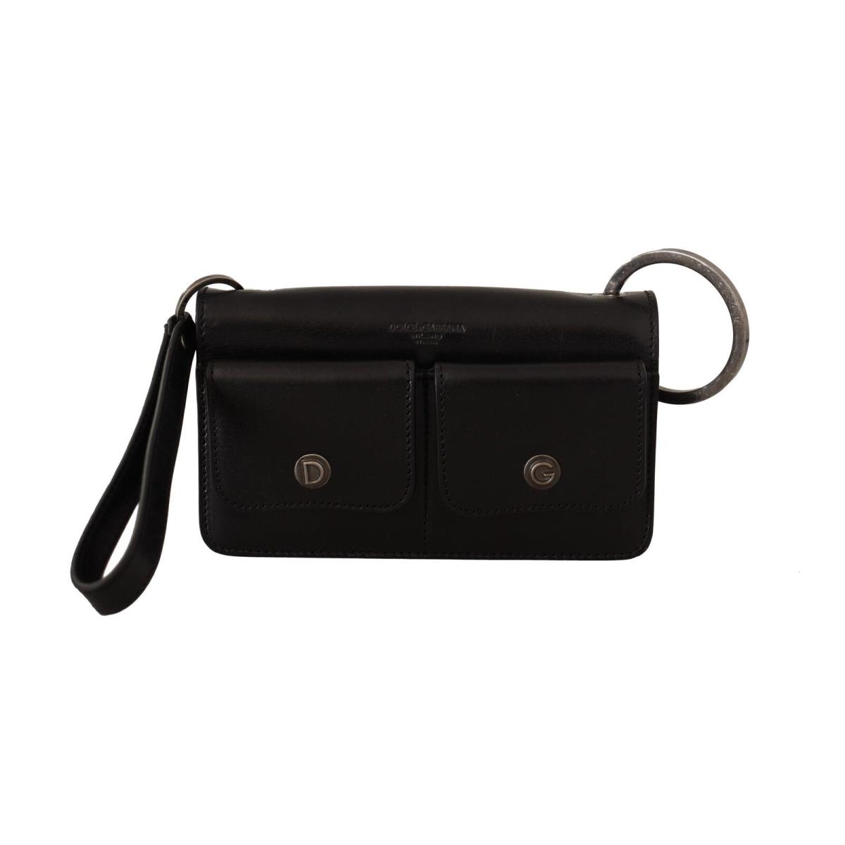 Dolce Gabbana Black Leather Wristlet Mini Bag Card Bill Wallet