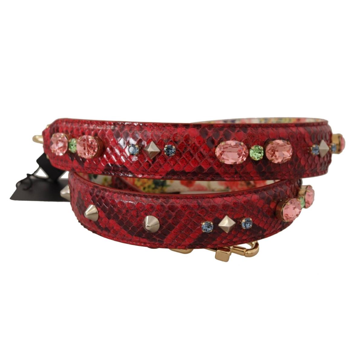 Dolce Gabbana Red Exotic Leather Crystals Reversible Shoulder Strap