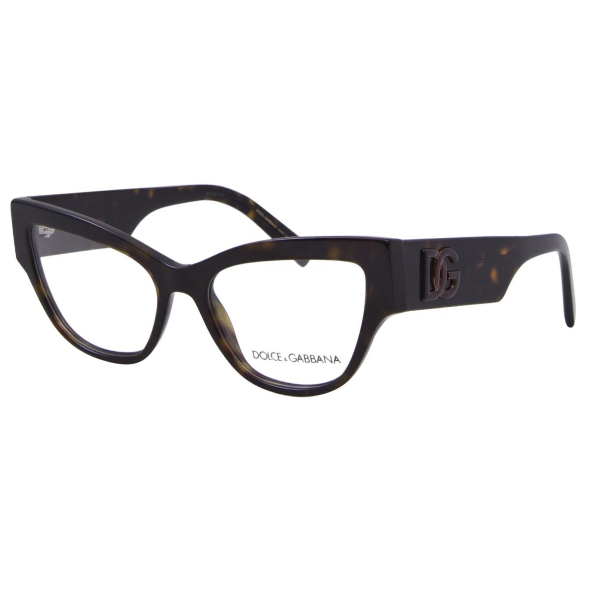 Dolce Gabbana DG3378 502 Eyeglasses Women`s Havana Full Rim Cat Eye 53mm