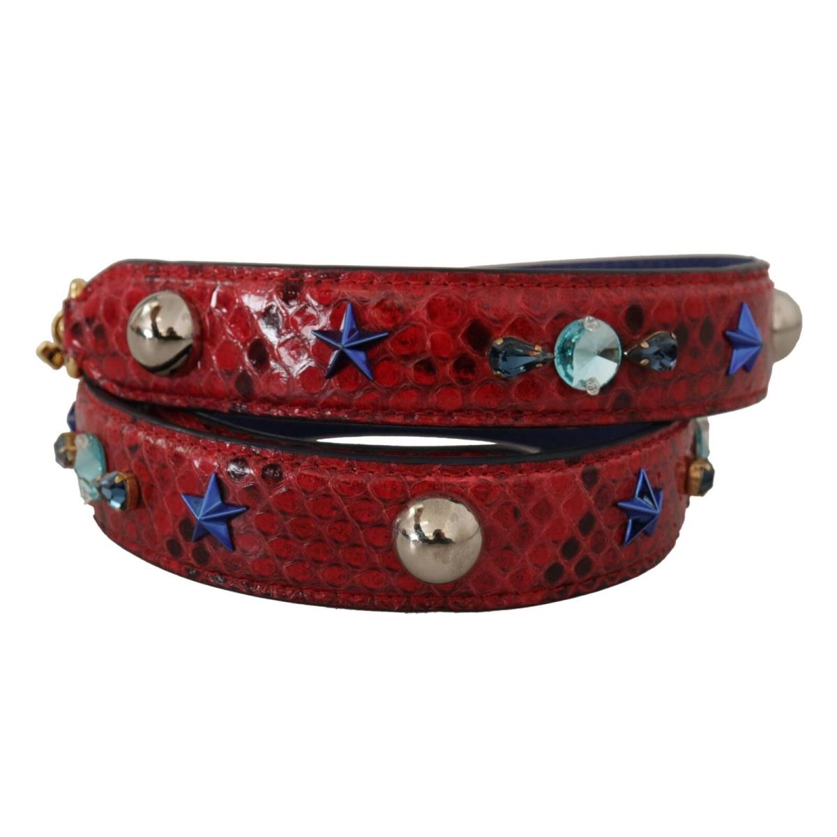 Dolce Gabbana Red Exotic Leather Crystals Shoulder Strap