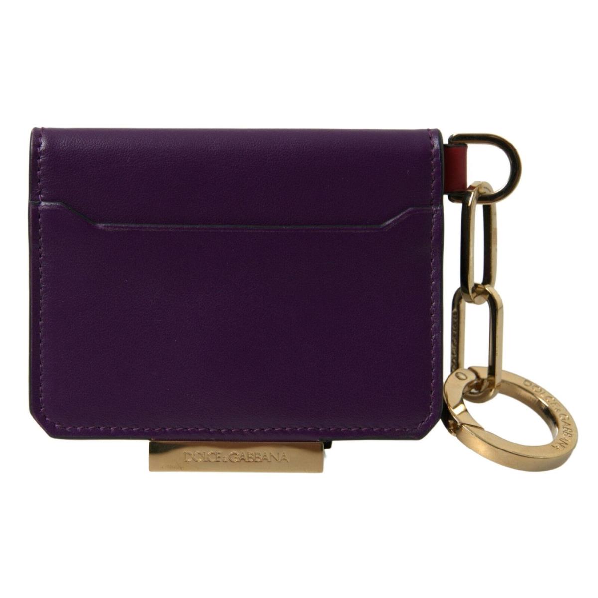 Dolce Gabbana Purple Calf Leather Bifold Logo Card Holder Wallet