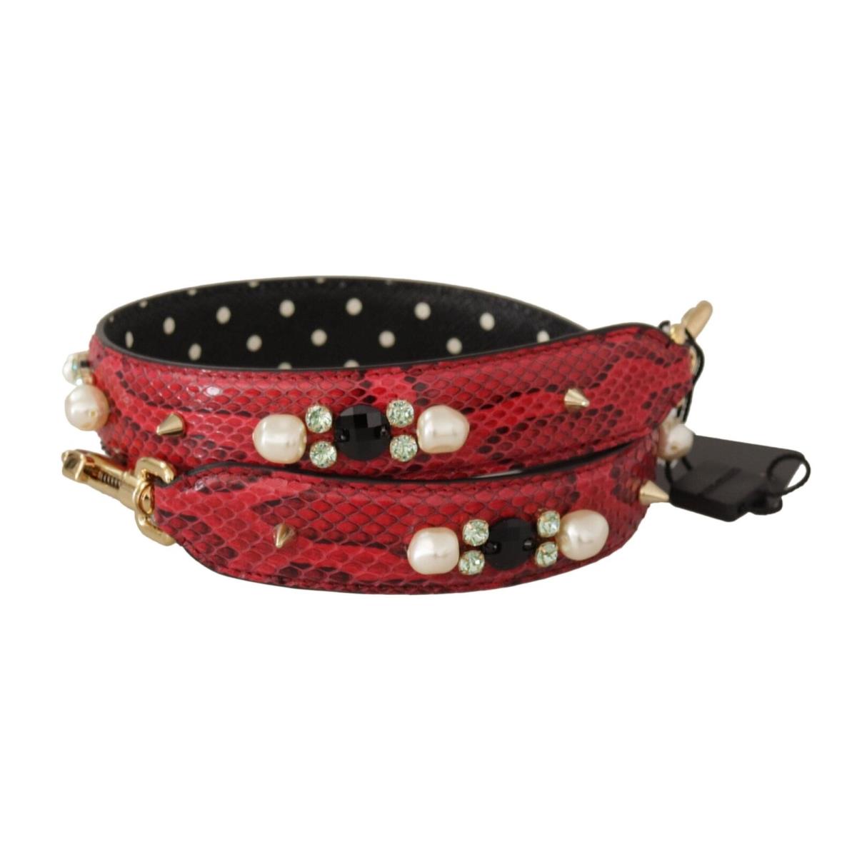 Dolce Gabbana Red Python Leather Crystals Reversible Shoulder Strap