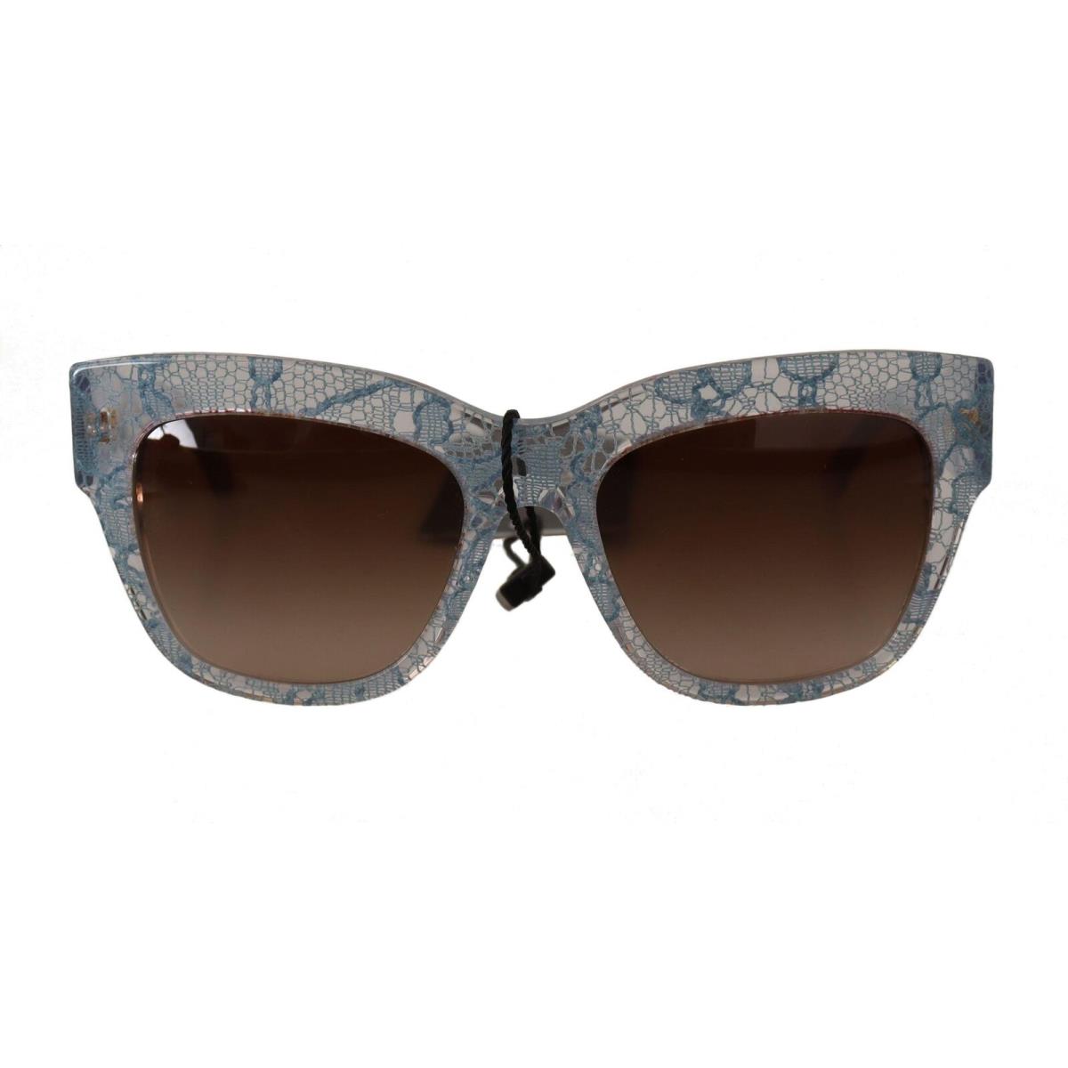 Dolce Gabbana Blue Lace Acetate Rectangle Shades Sunglasses