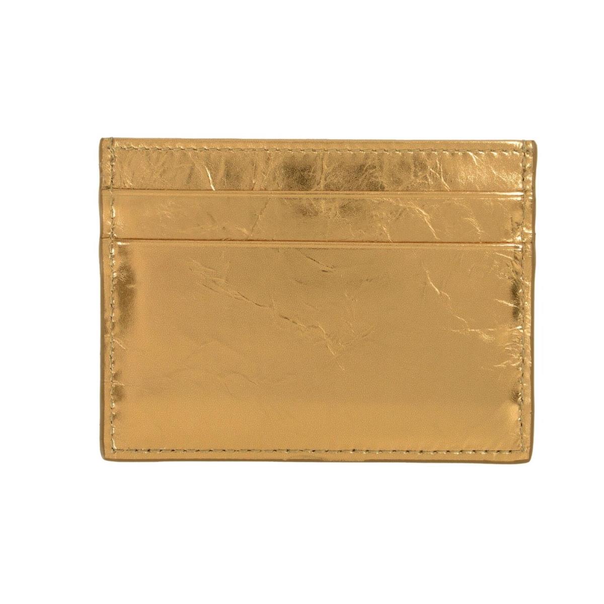 Dolce Gabbana Cracked Gold Leather Logo Card Case