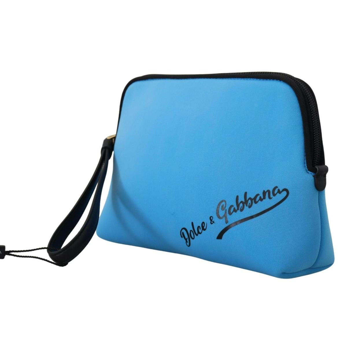 Dolce Gabbana Blue Logo Print Hand Pouch Leopard Print Toiletry Bag