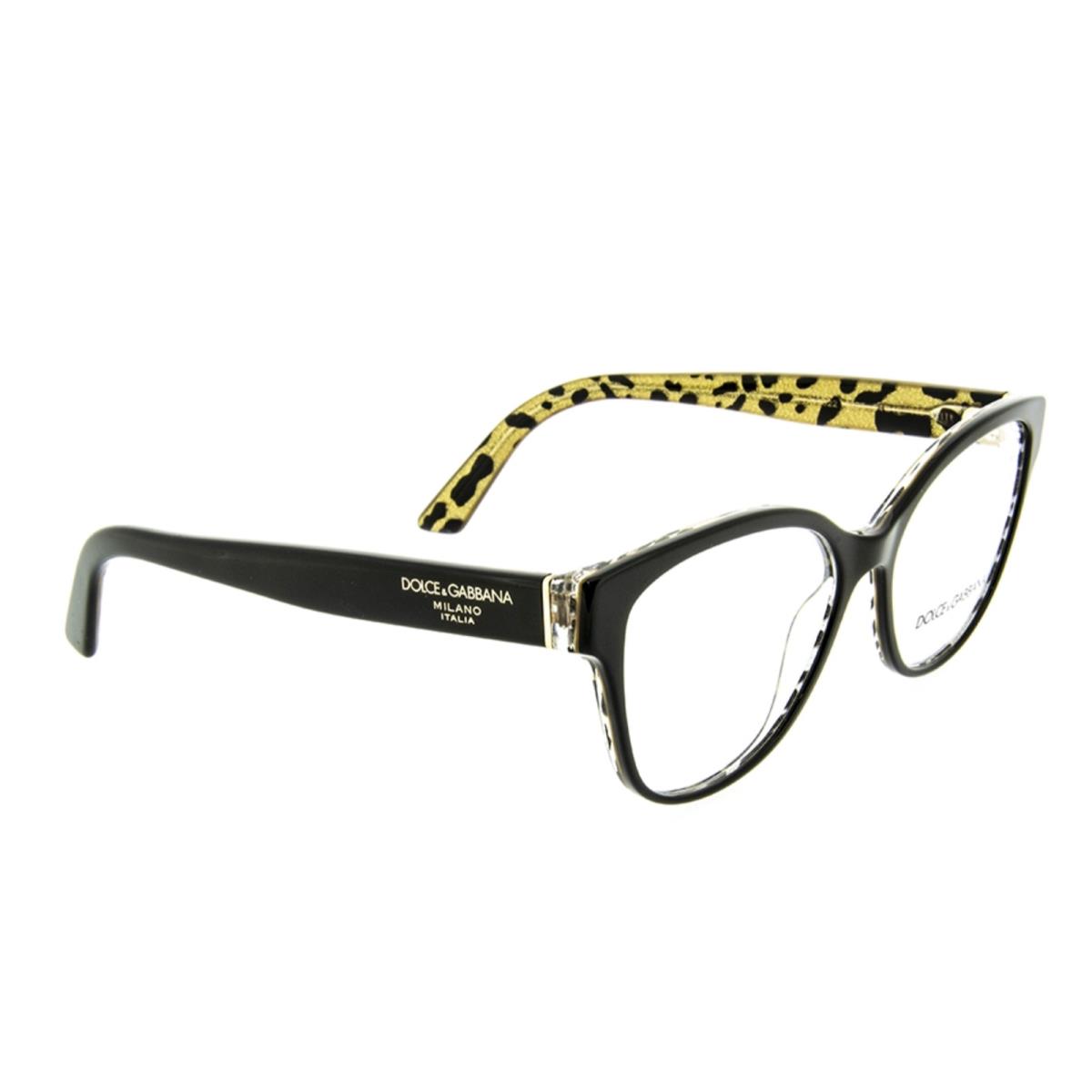 Dolce Gabbana Cat Eye Eyeglasses DG 3322 3235 54-16 Black Gold Leopard Frames