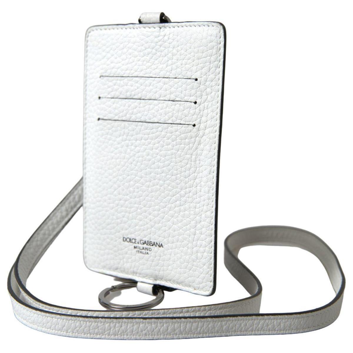 Dolce Gabbana White Leather Lanyard Logo Card Holder Men Wallet