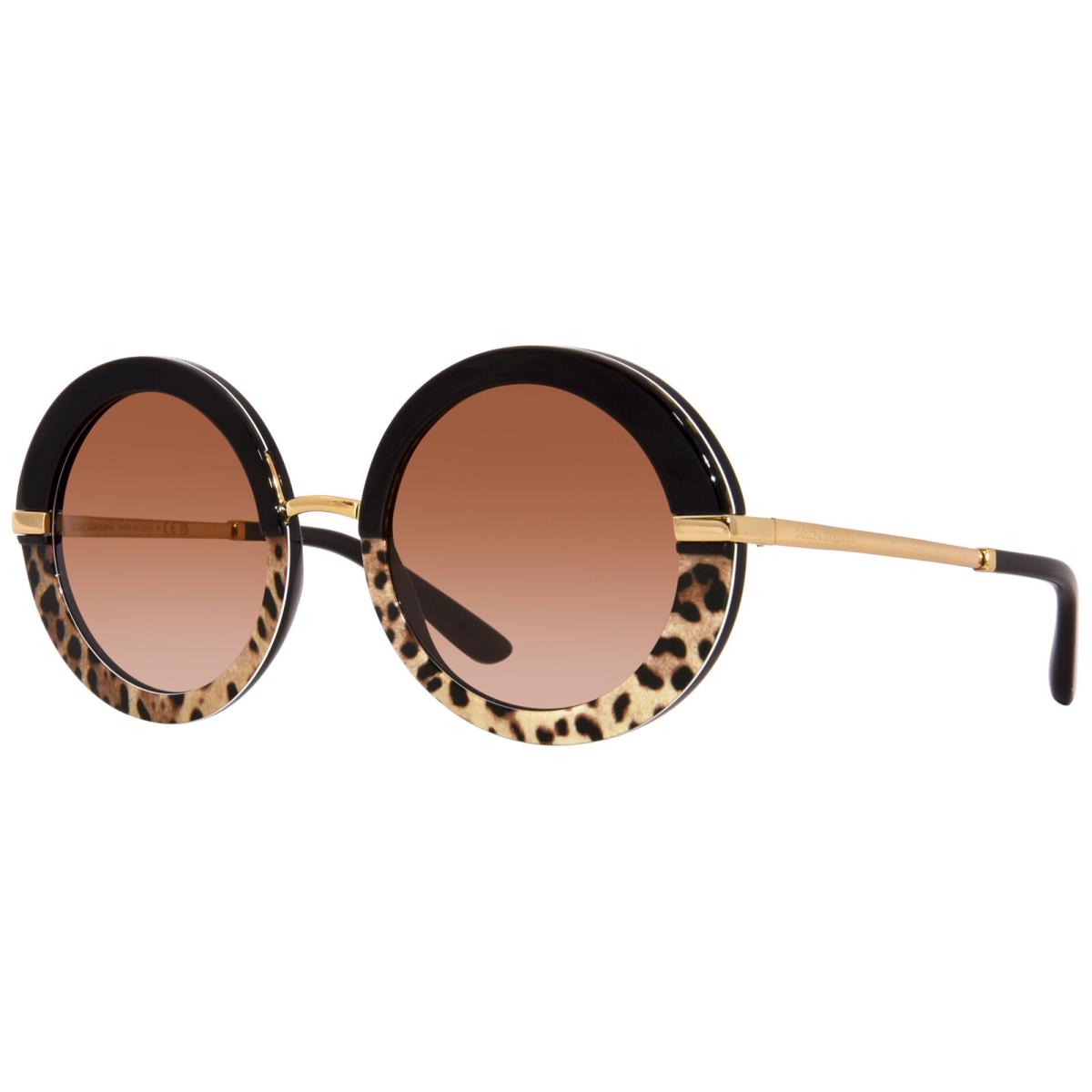 Dolce Gabbana DG4393 324413 Sunglasses Women`s Black/leo Print/brown Grad 52mm