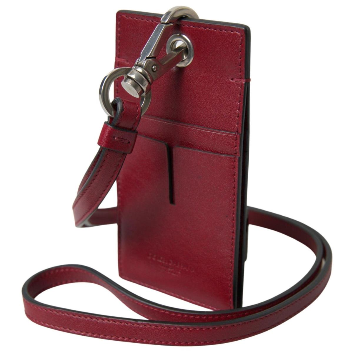 Dolce Gabbana Red Leather Lanyard Logo Slim Card Holder Men Wallet