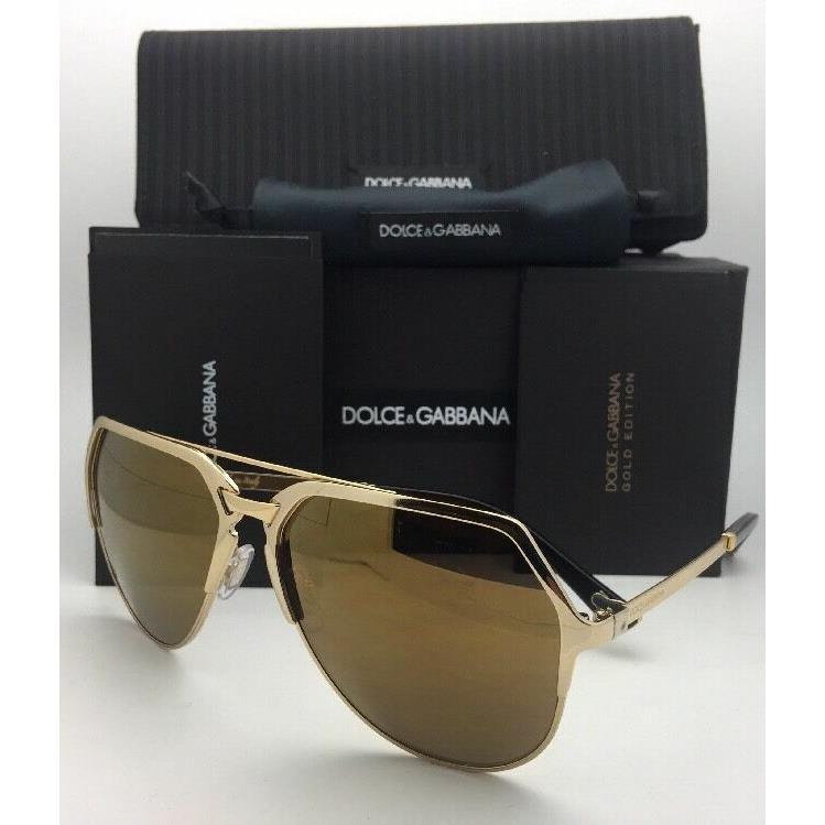 Dolce Gabbana Sunglasses DG 2151 K440/F9 18K Gold Plated Aviator w/ Mirror