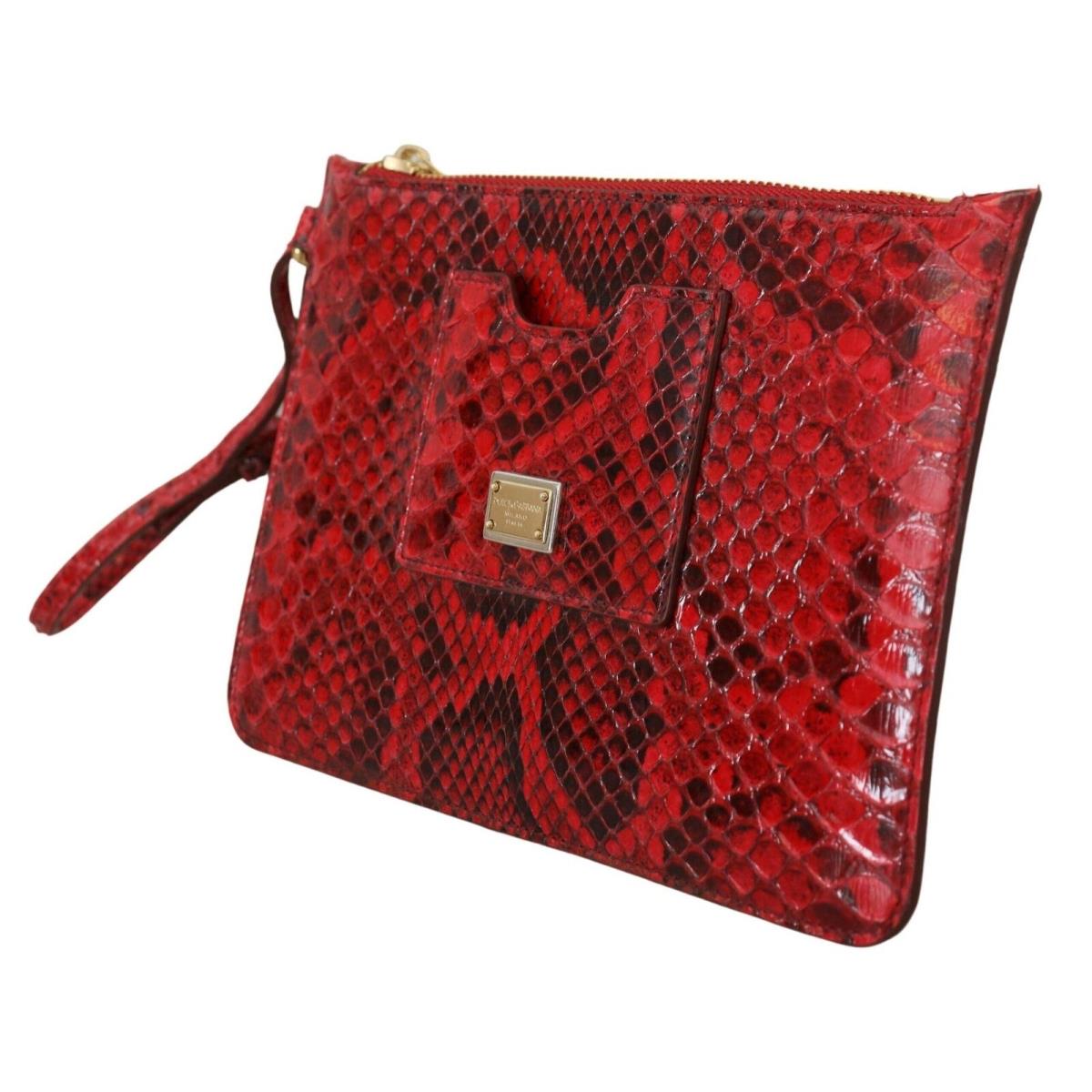 Dolce Gabbana Red Leather Ayers Clutch Purse Wristlet Hand