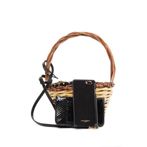 Dolce Gabbana Straw Basket Tote Agnese W/snakeskin Pouch Bag