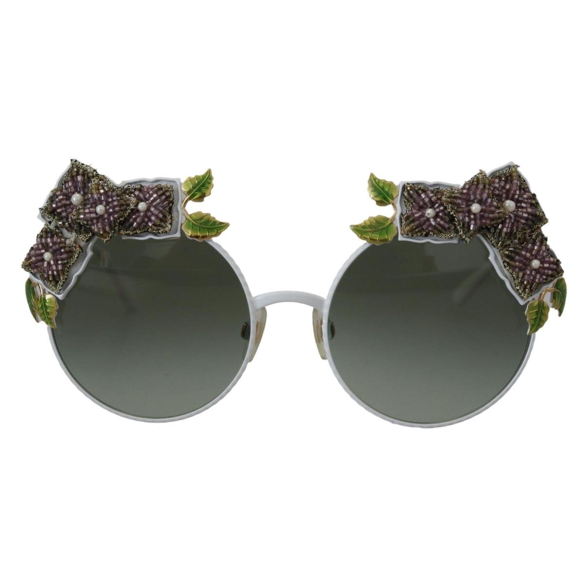 Dolce Gabbana Gold Floral Embellished Metal Frame Round DG2186 Sunglasses