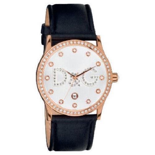 Dolce Gabbana DW0501 Crystal Accented Rose Gold Case Black Leather Band Watch