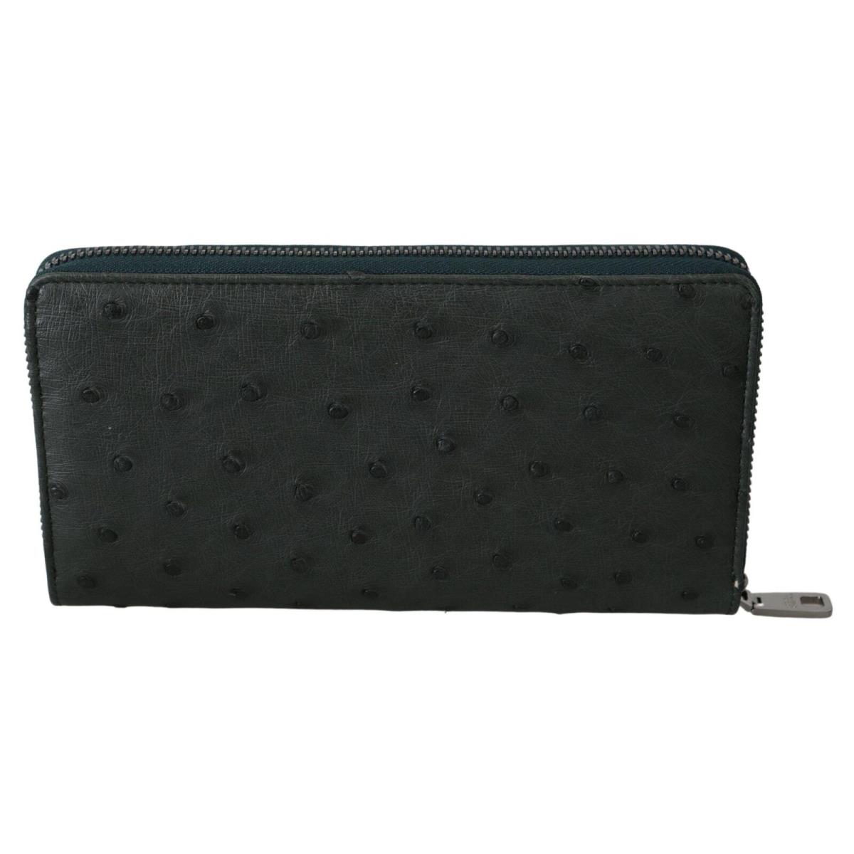 Dolce Gabbana Green Ostrich Leather Continental Mens Clutch Wallet