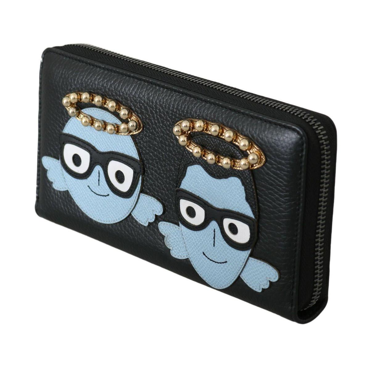 Dolce Gabbana Black Blue Leather Dgfamily Zipper Continental Wallet
