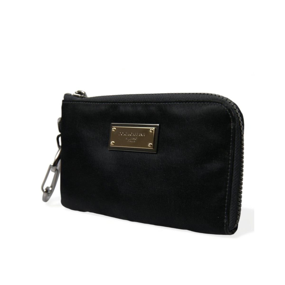 Dolce Gabbana Black Nylon Logo Plaque Keyring Pouch Clutch Bag