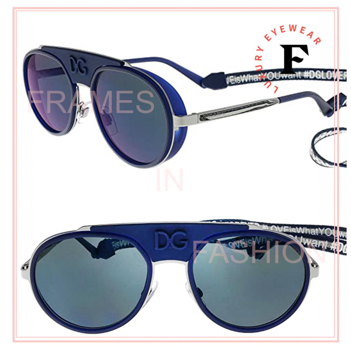 Dolce Gabbana Maddison Cup 2210 Gunmetal Blue Strap Aviator DG2210 Sunglasses