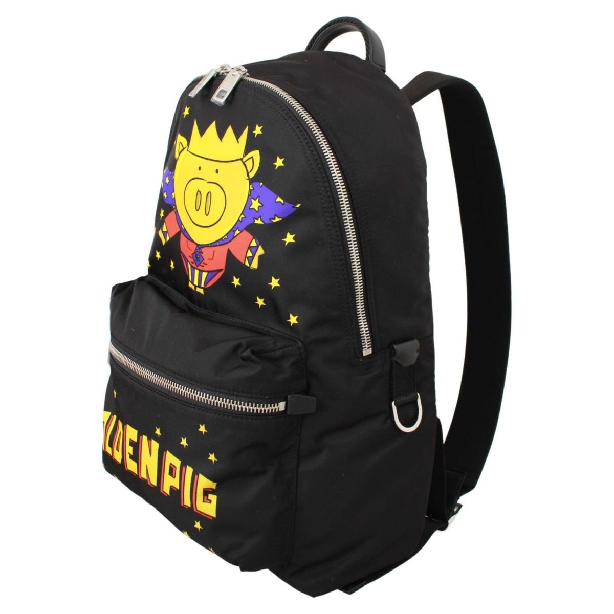 Dolce Gabbana Black Golden Pig of The Year School Backpack