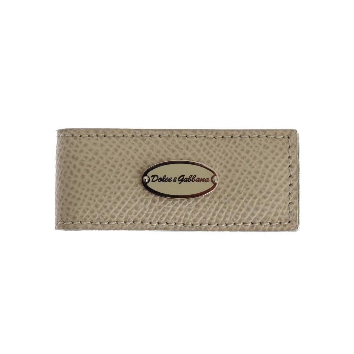 Dolce Gabbana Beige Leather Magnet Money Clip