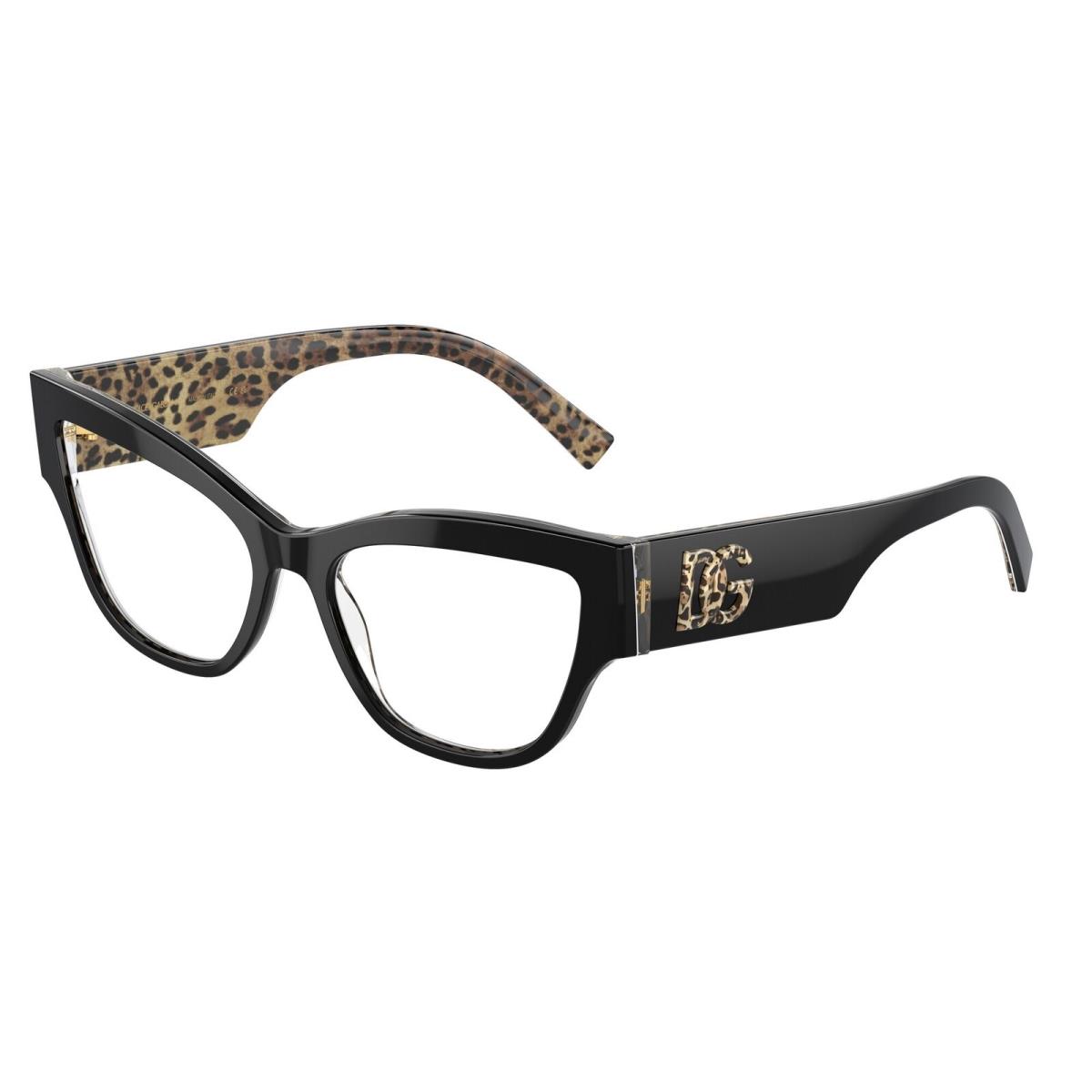 Dolce Gabbana DG3378 3299 Black On Leo Brown Demo Lens 55mm Women`s Eyeglasses