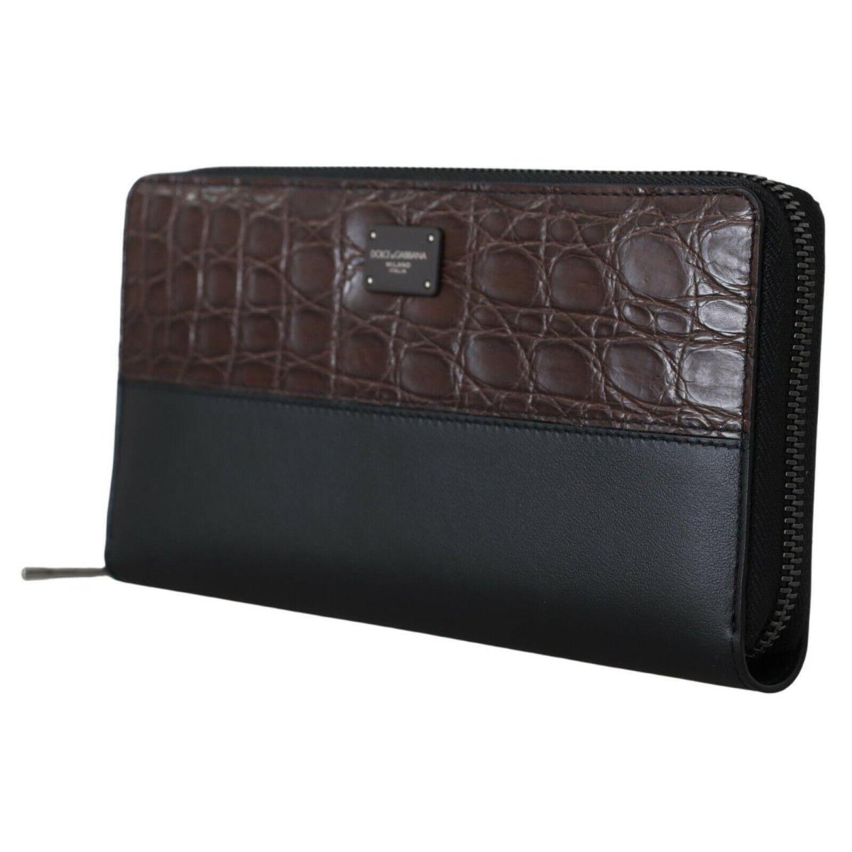 Dolce Gabbana Black Zip Around Continental Clutch Exotic Leather Wallet
