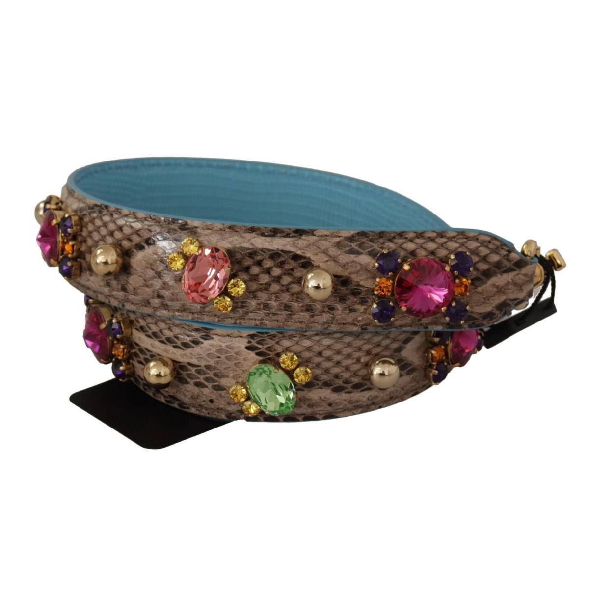 Dolce Gabbana Brown Exotic Leather Crystals Shoulder Strap